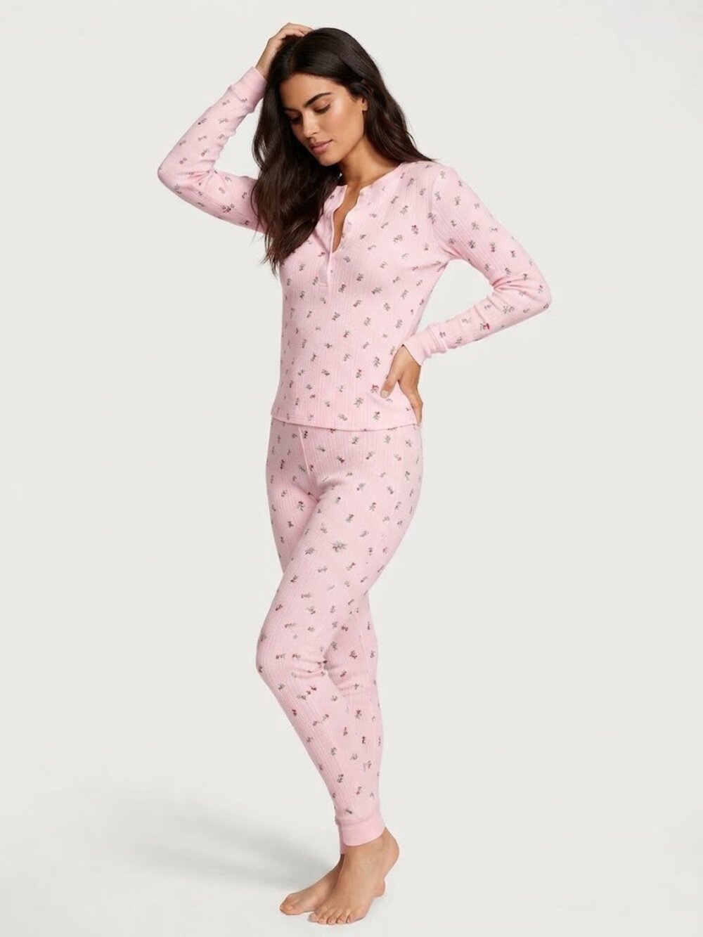 Victoria's Secret Cozy Pointelle Henley Long Pajama Set Small (Long) NWT